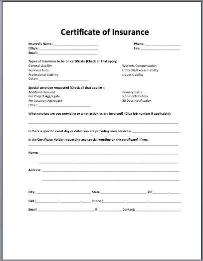 Insurance Certificate Template - My Word Templates